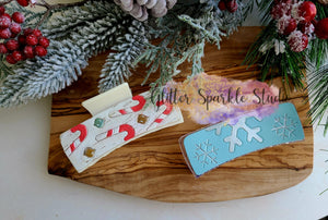 4"ish Embossed Snowflake & Candy Cane Claw Clip Cover -Two Piece Covers multi cut Steel Rule Die