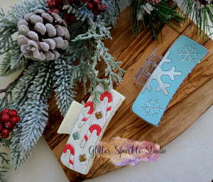 Large Embossed Candy Cane & Snowflake Claw Clip Cover -Two Piece Covers multi cut Steel Rule Die