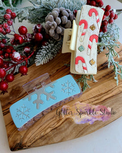 Large Embossed Candy Cane & Snowflake Claw Clip Cover -Two Piece Covers multi cut Steel Rule Die