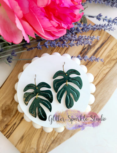 Pair of 2 inch Embossed Segmented Monstera Leaf Dangle Earring or Petite Pendant Steel Rule Die