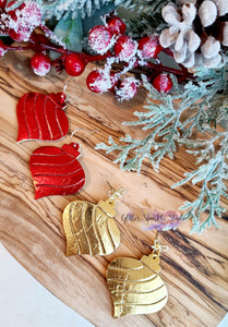 2 inch Mirrored Embossed Antique Stripe & Swirl Ornament Bulb Double Layer Christmas Earrings Steel Rule Die