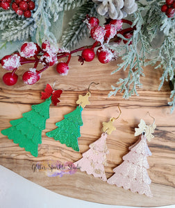 Quad Layer Fringed Christmas Tree with Star & Ribbon Toppers Earring or Pendant Steel Rule Combo Die