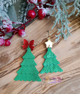 Quad Layer Fringed Christmas Tree with Star & Ribbon Toppers Earring or Pendant Steel Rule Combo Die