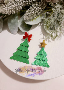 Quad Layer Fringed Christmas Tree with Star & Ribbon Toppers Earring or Pendant Steel Rule Combo Die