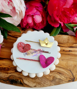 Heart & Crown Bobby Pin Sliders Steel Rule Die for appliques or snap clips