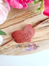 Load image into Gallery viewer, Embossed Heart Script Love Messy Bun Hair Stick Ponytail Cuff Steel Rule Die