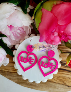 2.25 inch Pair of Love Heart Dangle Earrings Steel Rule Die