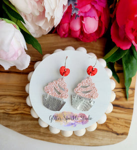 2 inch Pair of Cupcakes with Heart-shaped Cherries Dangling multi cut Steel Rule Die for petite earring or appliques