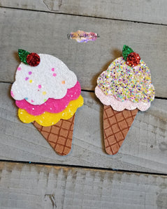 3 inch Double and Triple Scoop Ice Cream Cones with Cherry on top Steel Rule Die for appliques or snap clips
