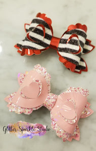 3.5 inch Scalloped 3-D Tilted Tiny Hearts Bow Steel Rule COMBO Die