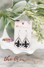 Load image into Gallery viewer, Double Layer Fleur de Lys cut out Teardrop Earrings Steel Rule Die