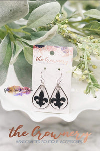 Double Layer Fleur de Lys cut out Teardrop Earrings Steel Rule Die