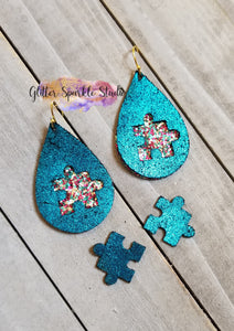 Autism Awareness Double Layer Puzzle Piece cut out Teardrop Earrings Steel Rule Die
