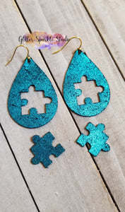 Autism Awareness Double Layer Puzzle Piece cut out Teardrop Earrings Steel Rule Die