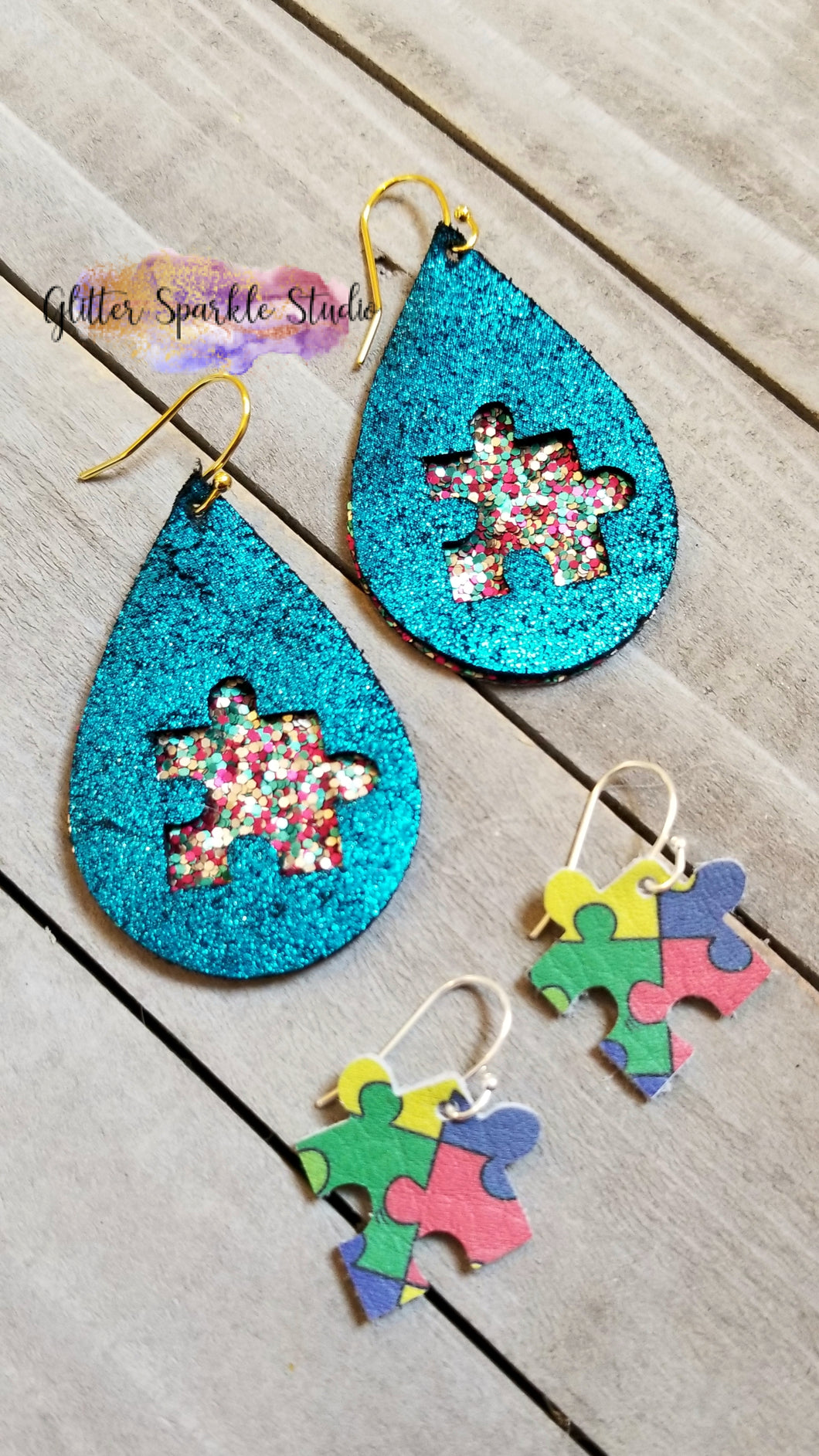 Autism Awareness Double Layer Puzzle Piece cut out Teardrop Earrings Steel Rule Die