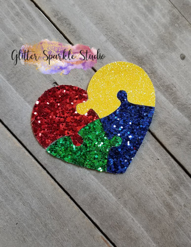 Autism Awareness 5 Piece Puzzle Heart with Steel Rule Die for applique or snap clips
