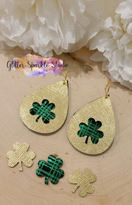 Double Layer Shamrock Clover cut out Teardrop Earrings Steel Rule Die