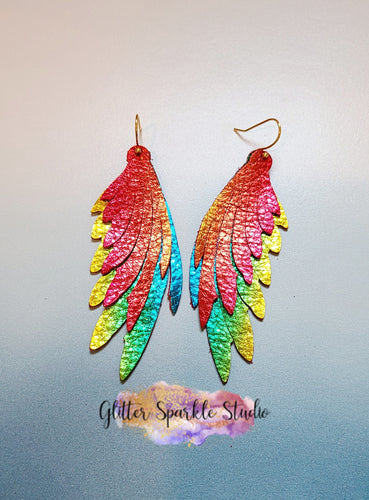 Double Layered Macaw Parrot Feather Fringe Wings Earring or Pendant Steel Rule Combo Die