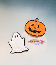 Load image into Gallery viewer, 2 inch mini Ghost and Jack o Lantern Pumpkin Snap Clip Steel Rule Die for snap clips or appliques