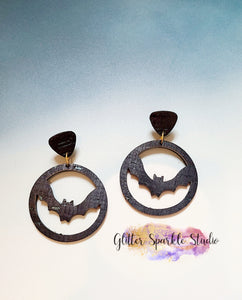 Pair of Bat Hoop Dangle Earrings Steel Rule Die