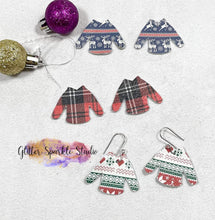 Load image into Gallery viewer, Pair of Petite 1.1 inch Ugly Christmas Sweater Earring Steel Rule Die
