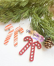 Load image into Gallery viewer, Two Pair of 2.5 inch Striped Cut out and Plain Candy Canes Christmas Earrings Steel Rule Die