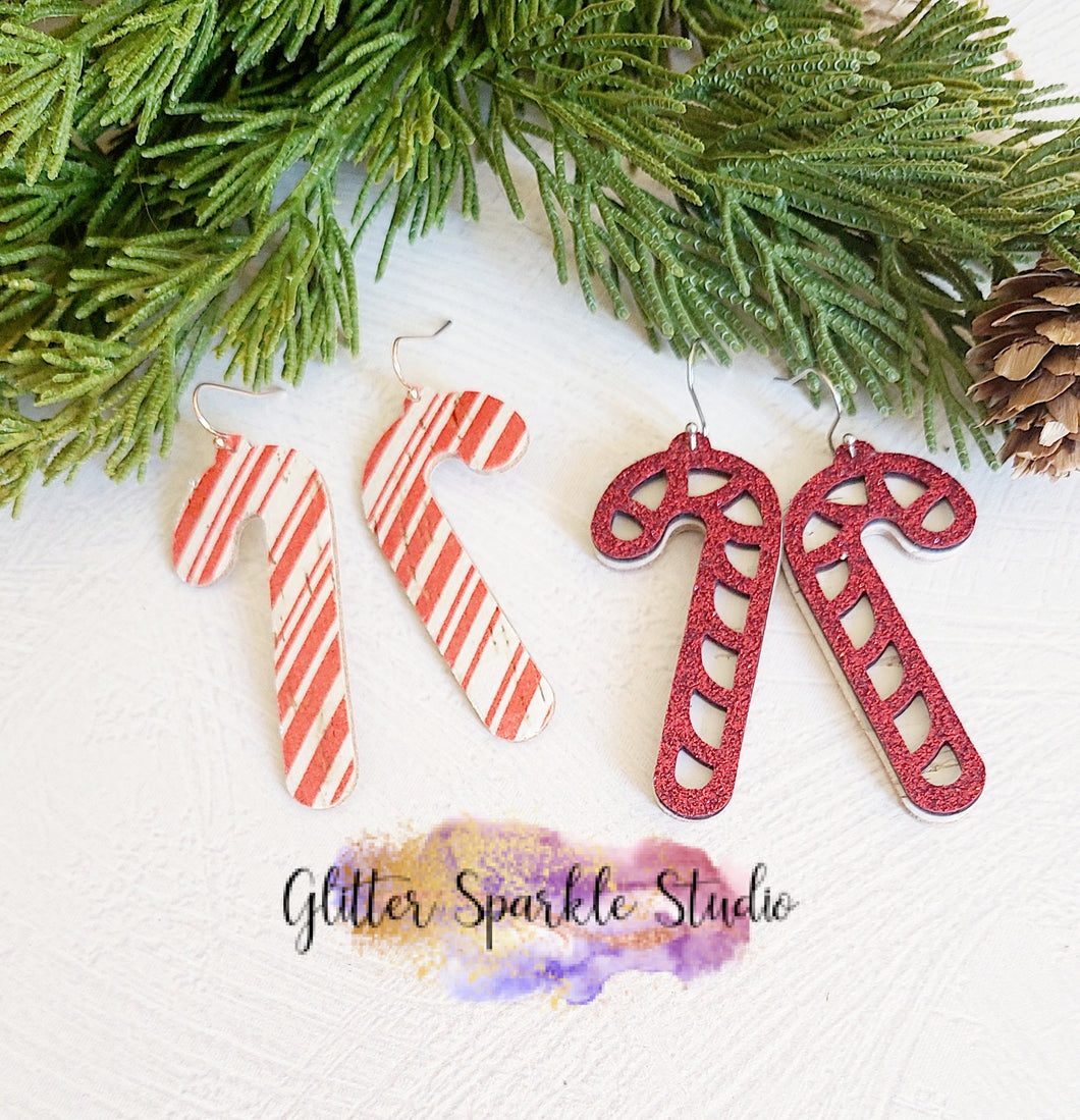 Two Pair of 2.5 inch Striped Cut out and Plain Candy Canes Christmas Earrings Steel Rule Die