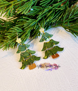 Pair of 2 inch Fancy Tiered Christmas Tree Petite Dangle Earring Steel Rule Die