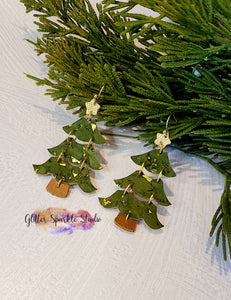 Pair of 2 inch Fancy Tiered Christmas Tree Petite Dangle Earring Steel Rule Die
