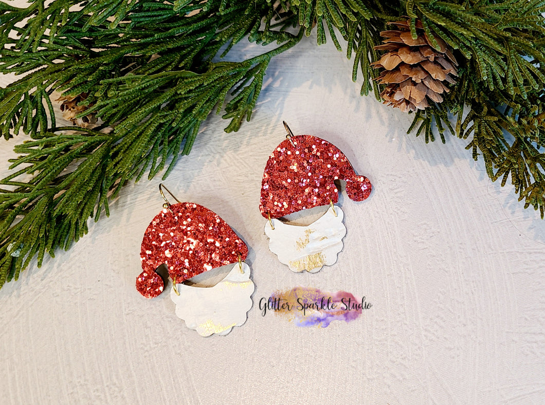 Pair of 2 inch Santa Hat and Beard Christmas Petite Dangle Earring Steel Rule Die