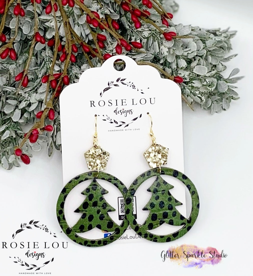 50mm Pair of Holiday Tree Hoop Dangle Earrings Steel Rule Die