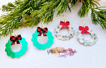 Load image into Gallery viewer, Pair of Mini 1.5 inch Ribbon Wreaths Earring Steel Rule Die