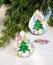 Load image into Gallery viewer, Tiny 1.62 inch Double Layer Petite Flouncy Christmas Tree Teardrop Earrings Steel Rule Die