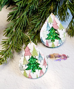 Tiny 1.62 inch Double Layer Petite Flouncy Christmas Tree Teardrop Earrings Steel Rule Die