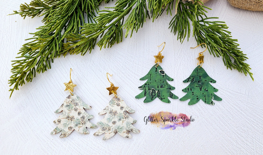 Pair of Flouncy Star Topped Tree Dangle Earring Steel Rule Die