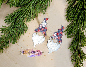 Mirrored Pair of 2.25 inch Petite Gnome Hat and Beard Christmas Dangle Earring Steel Rule Die