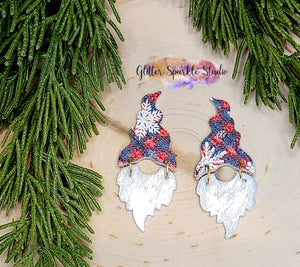Mirrored Pair of 2.25 inch Petite Gnome Hat and Beard Christmas Dangle Earring Steel Rule Die
