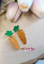 Load image into Gallery viewer, NEW Bigger Top- Pair of 2 Inch Mirrored Carrot Dangle Earring Petite Steel Rule Die