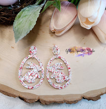 Load image into Gallery viewer, Petite Mirrored Pair of Bunny Silhouette in Egg Dangle Earrings Steel Rule Die