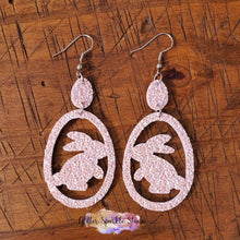 Load image into Gallery viewer, Petite Mirrored Pair of Bunny Silhouette in Egg Dangle Earrings Steel Rule Die
