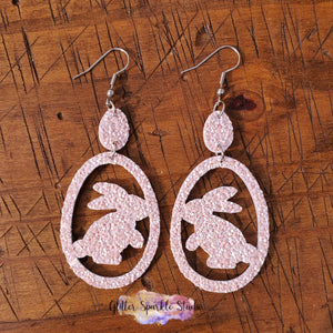 Petite Mirrored Pair of Bunny Silhouette in Egg Dangle Earrings Steel Rule Die