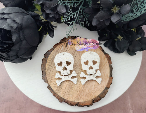 Pair of Heart eye Skull & Crossbones Earring or Pendant Steel Rule Die