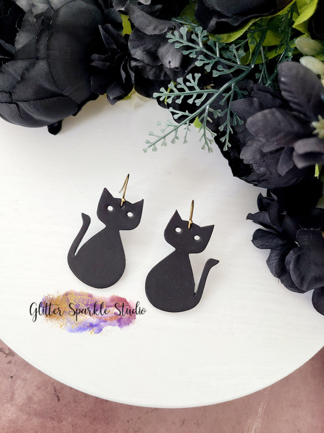 Pair of Mirrored Black Cat Silhouette Earrings Steel Rule Die