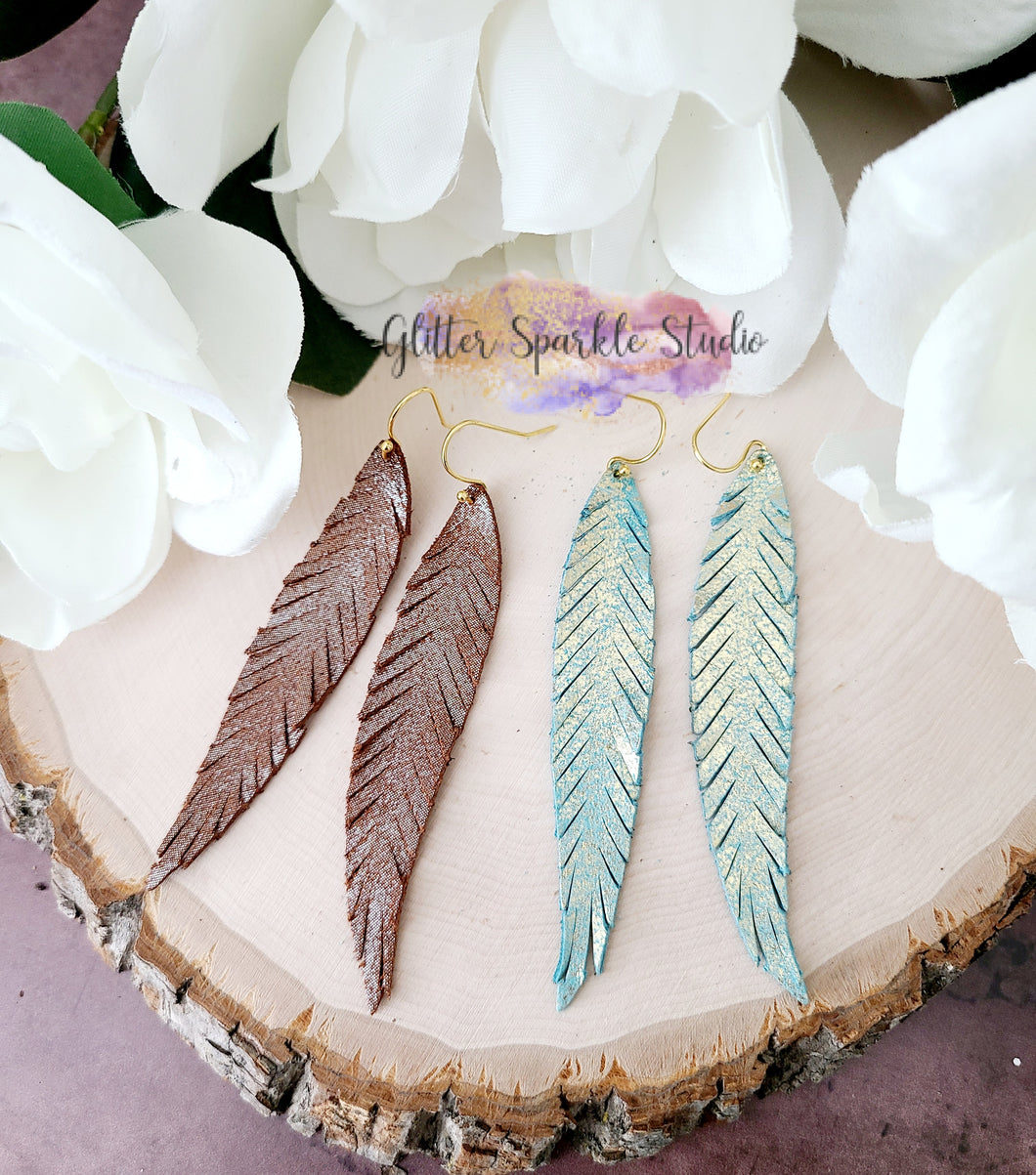 Pair of Mirrored Super Skinny Fringed Feathers Earring or Pendant Steel Rule Combo Die