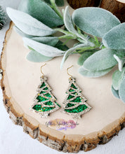 Load image into Gallery viewer, Pair of Tinsel Layered Star Topped Tree Dangle Earring Steel Rule Die