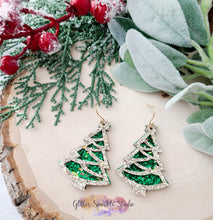 Load image into Gallery viewer, Pair of Tinsel Layered Star Topped Tree Dangle Earring Steel Rule Die