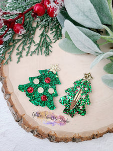Pre Order Only- Two Holiday trees with Stars & Ornaments Snap Clip Steel Rule Die for appliques or snap clips