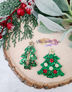Pre Order Only- Two Holiday trees with Stars & Ornaments Snap Clip Steel Rule Die for appliques or snap clips