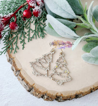 Load image into Gallery viewer, Pair of Tinsel Layered Star Topped Tree Dangle Earring Steel Rule Die