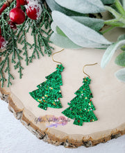 Load image into Gallery viewer, Pair of Tinsel Layered Star Topped Tree Dangle Earring Steel Rule Die
